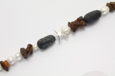 Preview: Armband mit Kiesel, Bernstein, Silberseestern